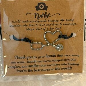 Silver Heart and Stethoscope Nurse Bracelet